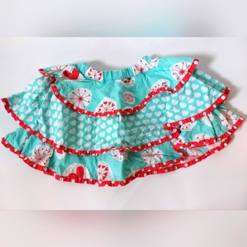 Love Theme Jelly The Pug 3 Tier Circle Skirt Aqua & Red Design Snowflake Size 6X
